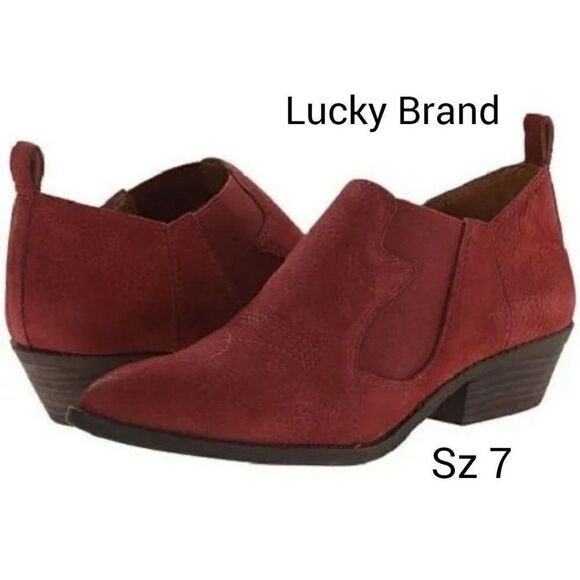 Lucky Brand Women's Ankle Boots 7 Joelle Leather Suede Western Sz 7 NWOT - Picture 1 of 10